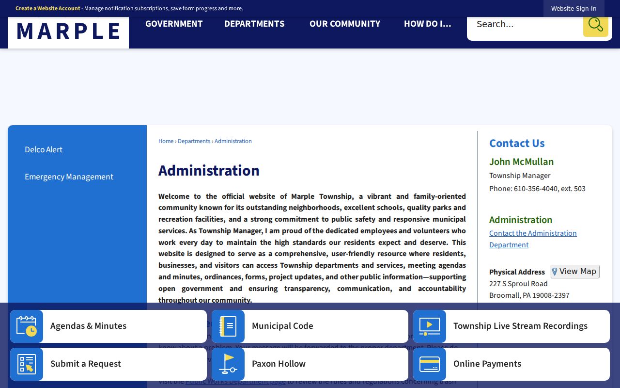Marple Township residents directory administration and Right-to-Know route