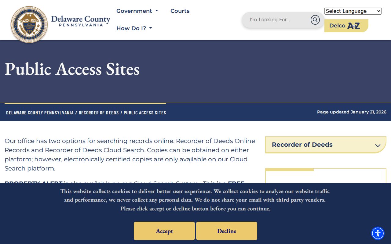 Marple Township residents directory Recorder public access and Property Alert