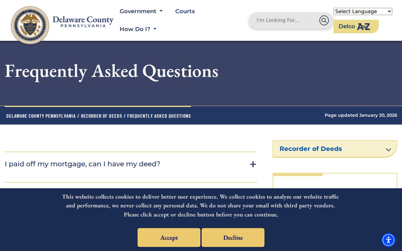 Marple Township previous residents Recorder deed search and copy-order guidance