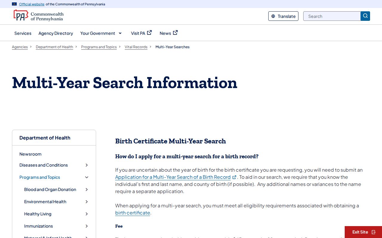 Marple Township resident lookup Pennsylvania multi-year vital-record search
